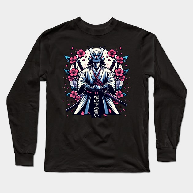 Samurai Cherry Blossom Guardian Art Long Sleeve T-Shirt by Kicosh